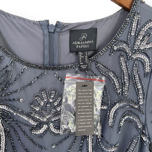 NEW Adrianna Papell Beaded Gown Dusty Blue Womens Size 4 Sequin Formal Wedding - Picture 5 of 13